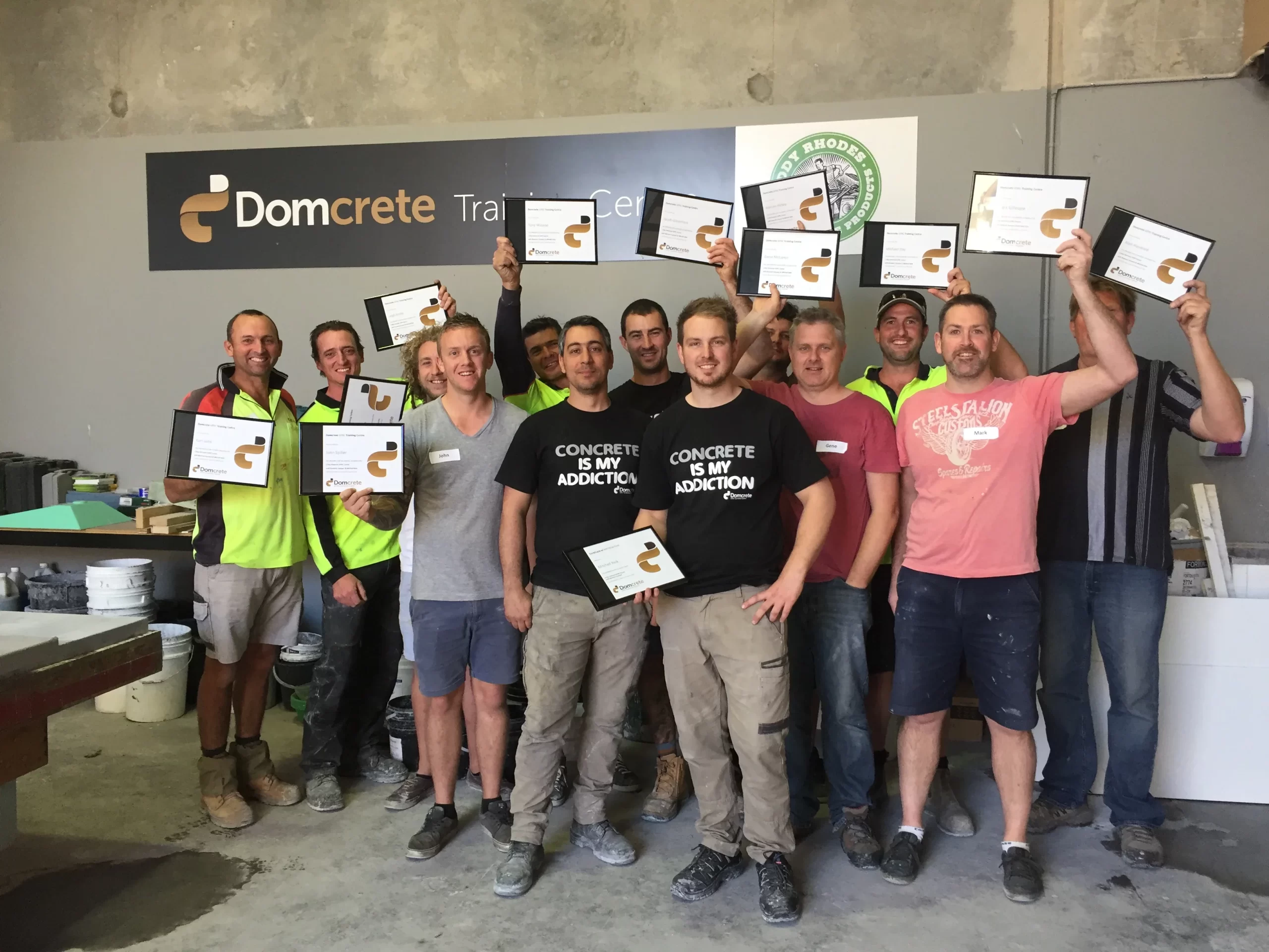 Trainees in a photo at Domcrete GFRC Training Centre - Australia