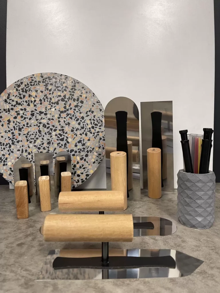 Assorted wooden kitchen utensils on countertop