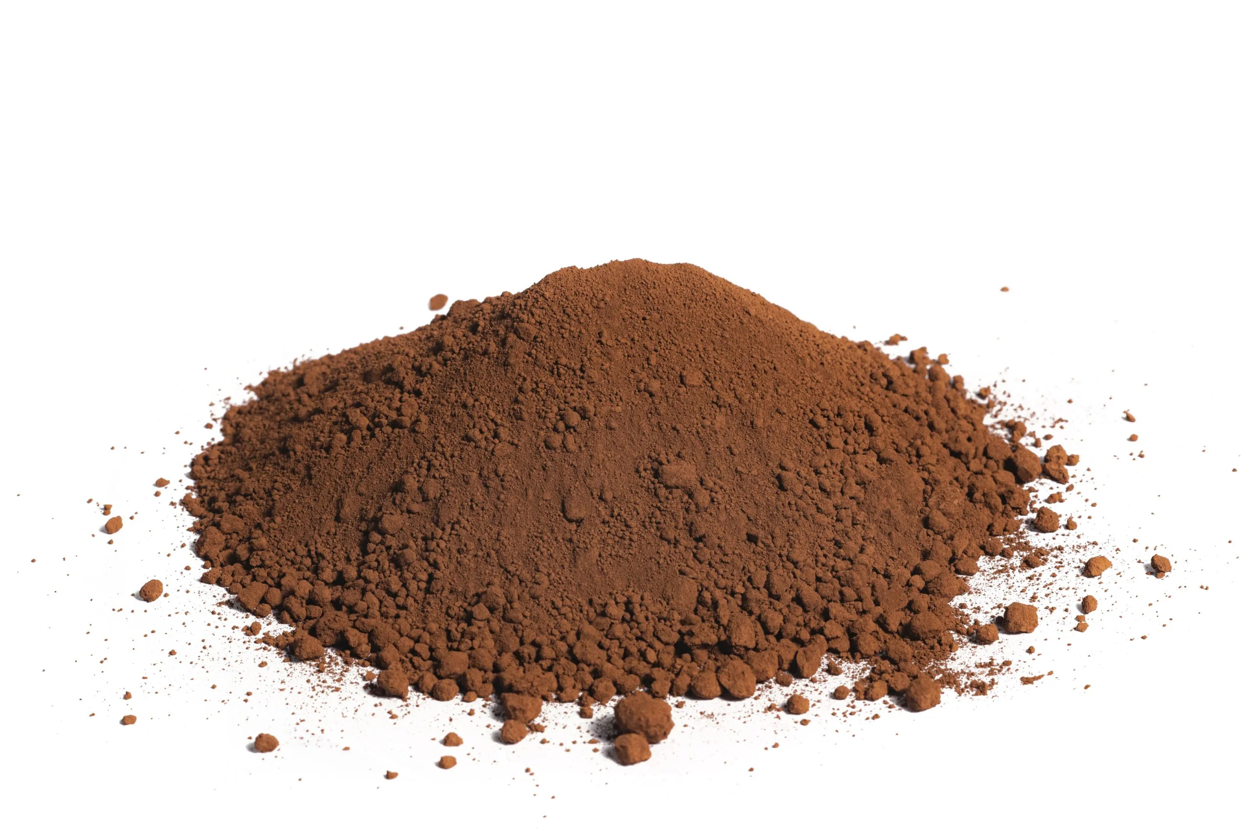 Heap of cocoa powder on white background