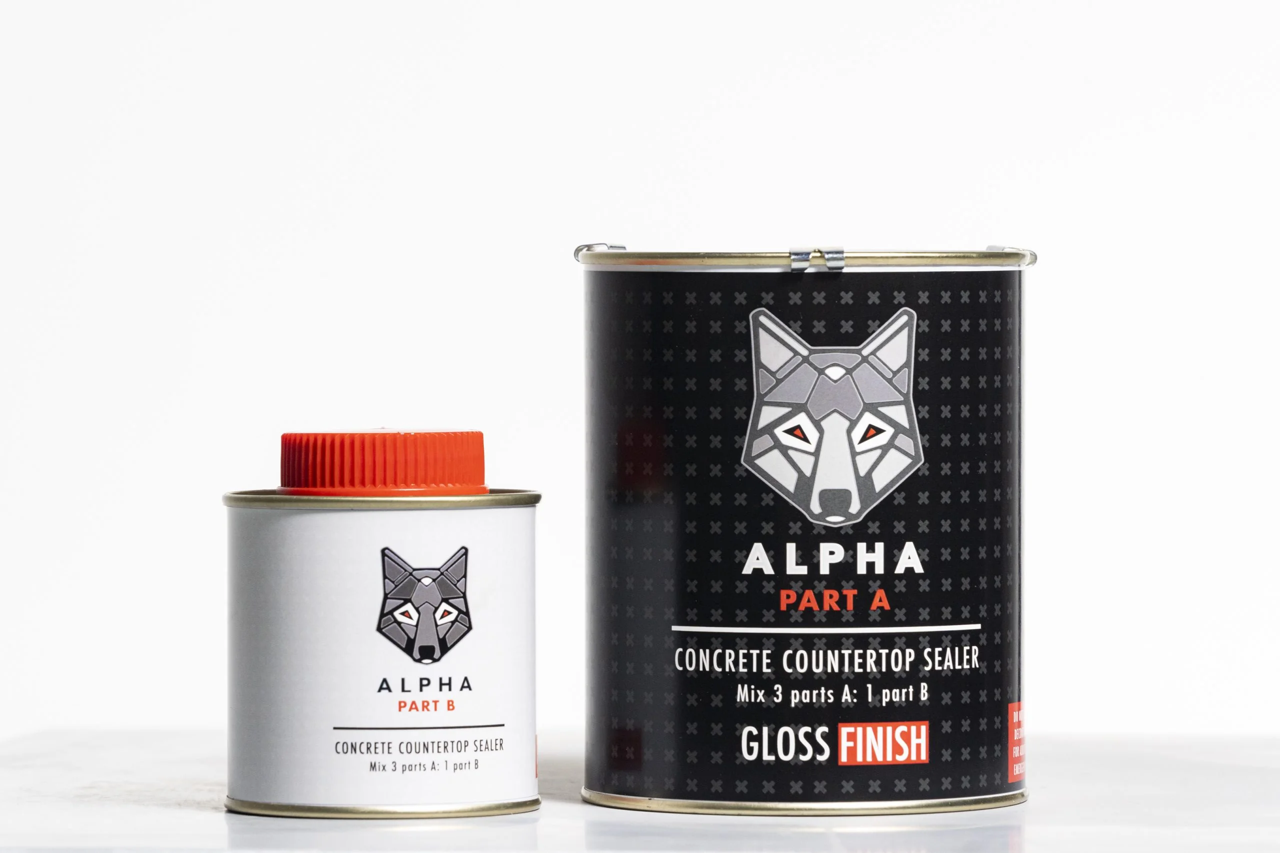 Alpha concrete sealer cans, parts A and B