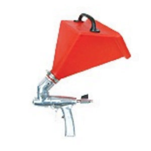 Red hopper and spray gun for plastering.