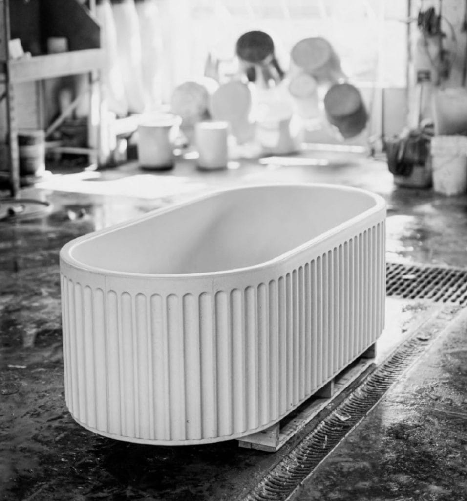 Elegant bathtub in a workshop setting