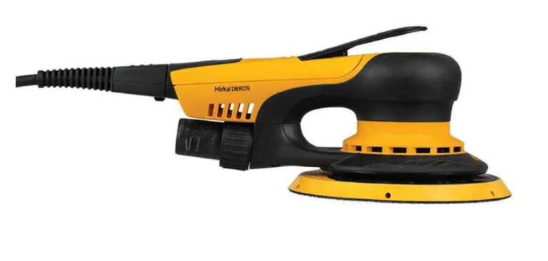 Mirka DEROS electric sander, side view.