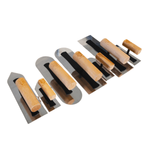 Set of plastering trowels with wooden handles