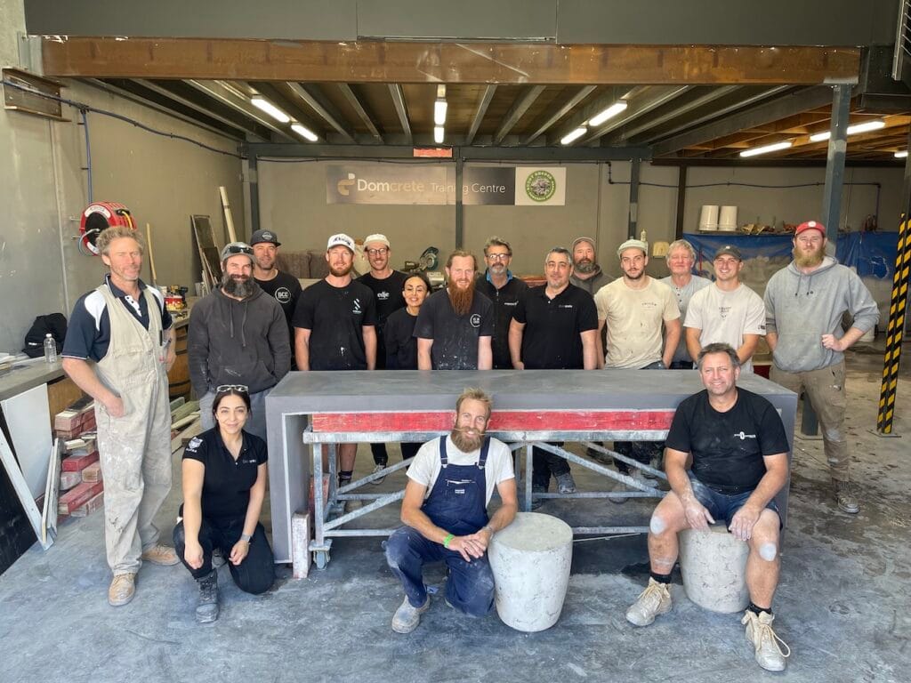 Group of workers at concrete training centre.