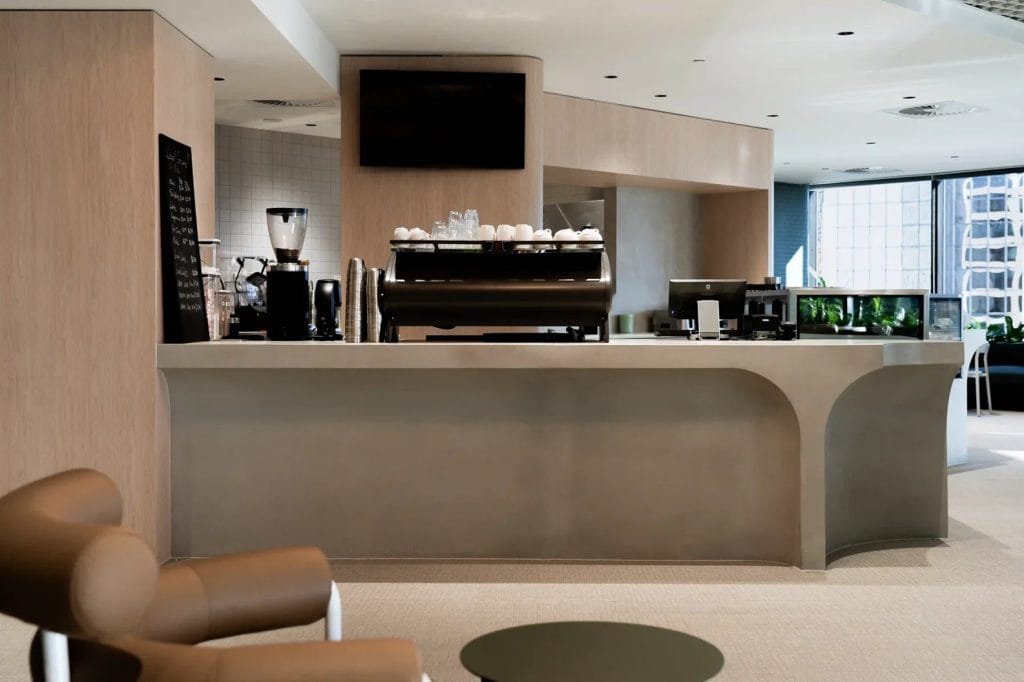 Modern coffee shop counter with equipment