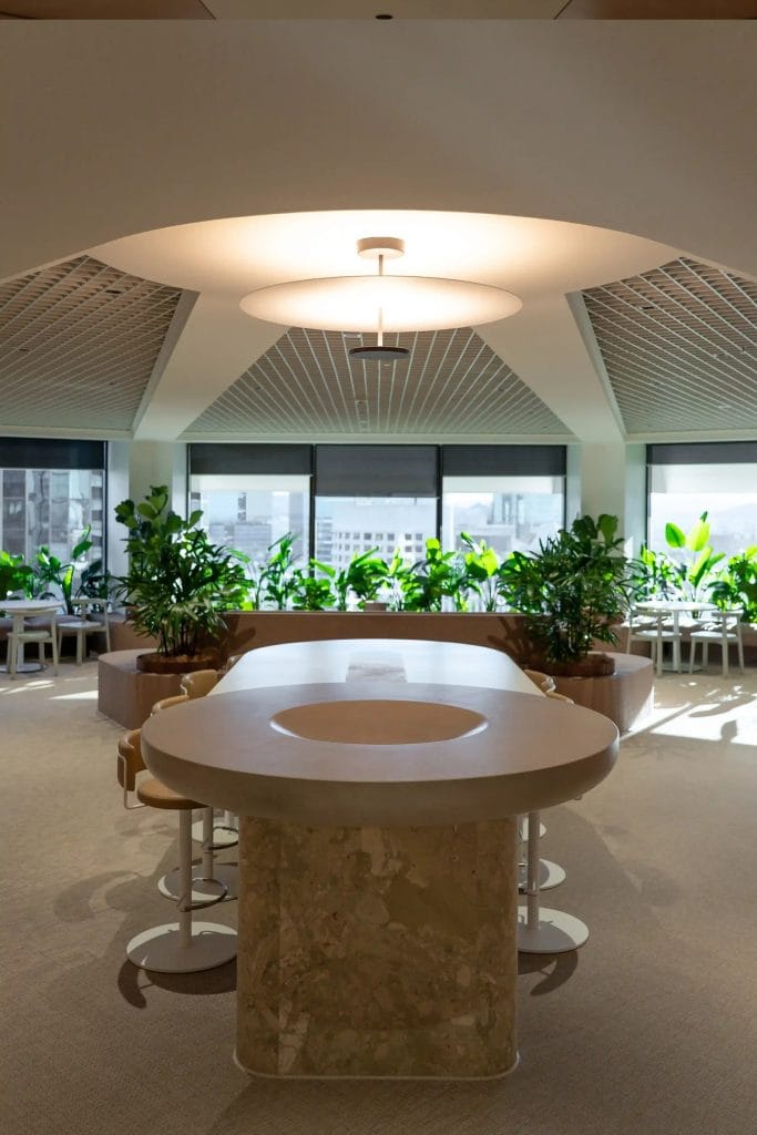 Modern office with plants and lighting